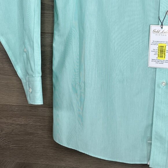Roundtree & Yorke Shirt 16.5 / 35 Mint Green Stripe EZ Care Gold Label NWT - Picture 3 of 12